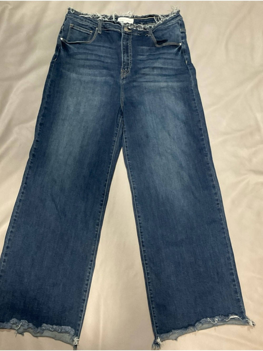 Risen Jeans 2XL Dark Blue Frayed Waist Denim